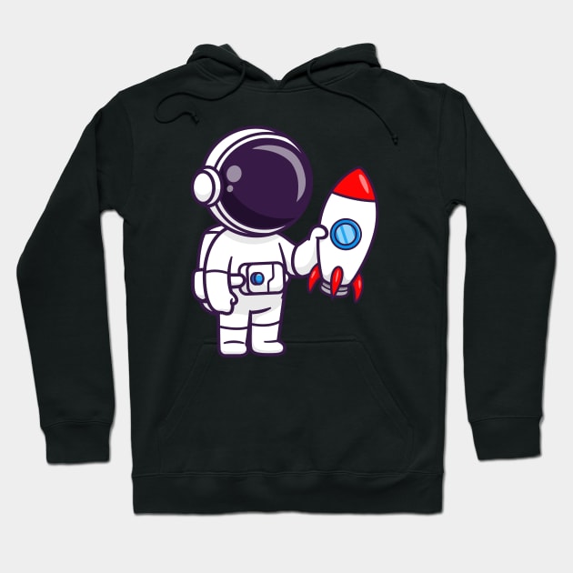 Cute Astronaut Holding Rocket Cartoon Hoodie by Catalyst Labs